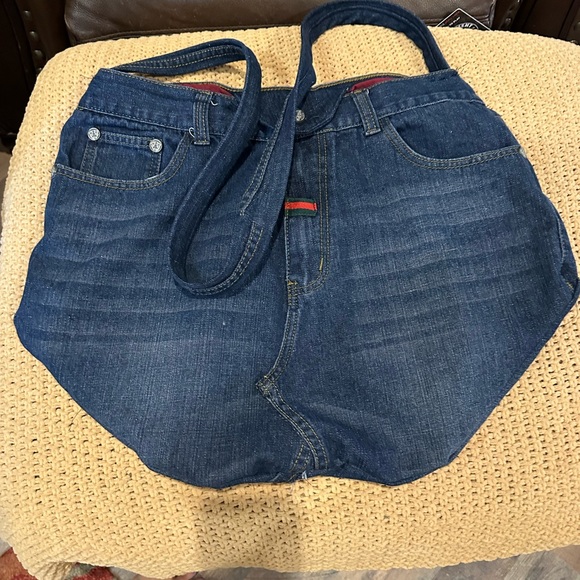 Repurposed  Beach Bag from Authentic Vintage Gucci Jeans. - Picture 2 of 3